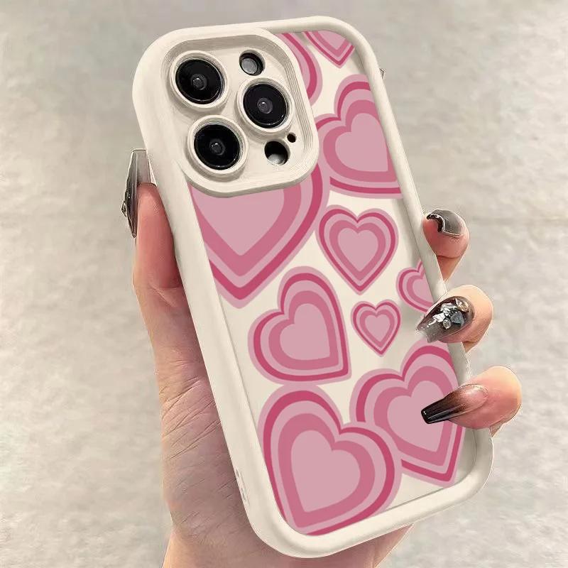 Pink Heart-Shaped Soft Silicone Phone Case for IPhone 16 Plus 15 14 13 12 11 Pro Max 16e X XR 7 8 Plus Shockproof Back Cover