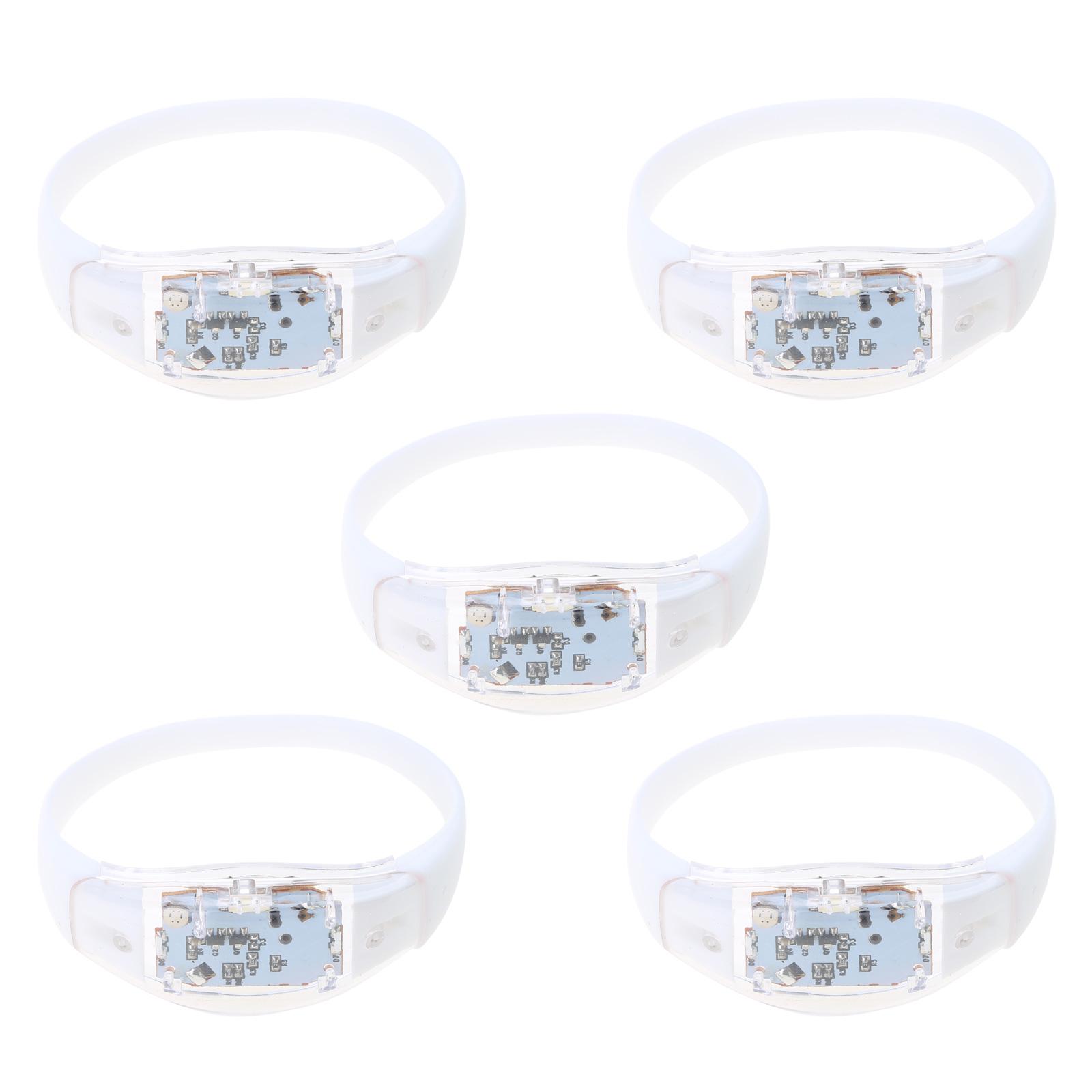 

5 шт. светодиодных светящихся браслетов с голосовым управлением, мигающие силиконовые браслеты, светящиеся наручные повязки для рождественского и новогоднего декора белый