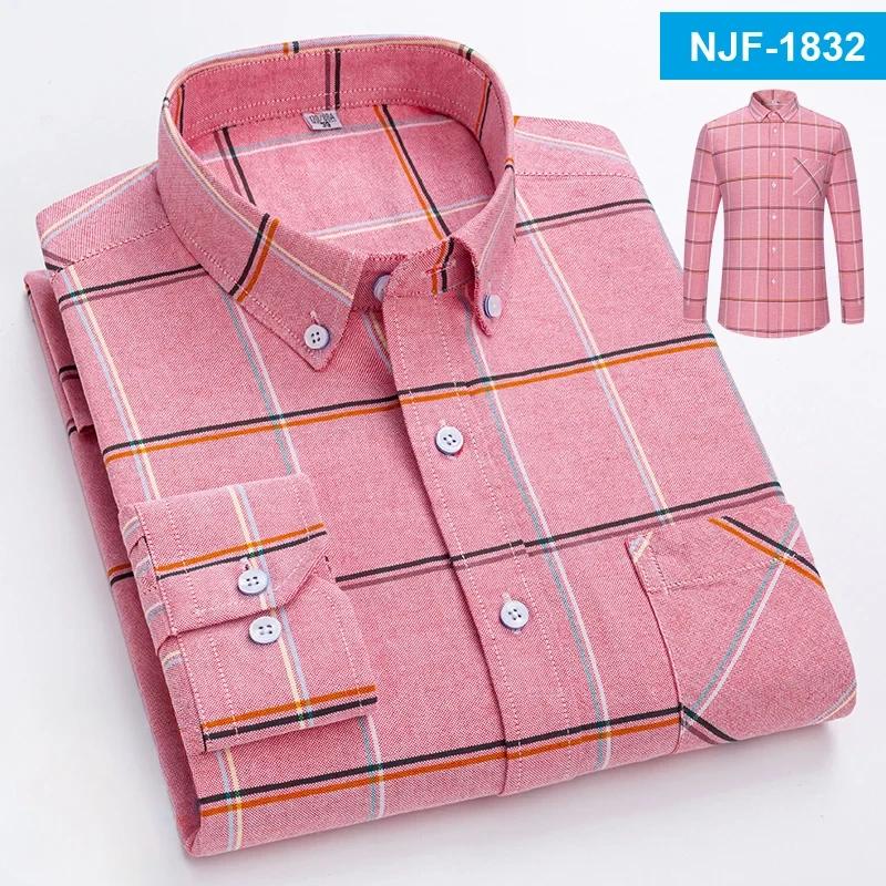 100% Cotton Oxford Long-sleeve Shirts for Men Slim Fit Formal Plain Shirt Soft Casual Plaid Designer White Striped Black Clothes