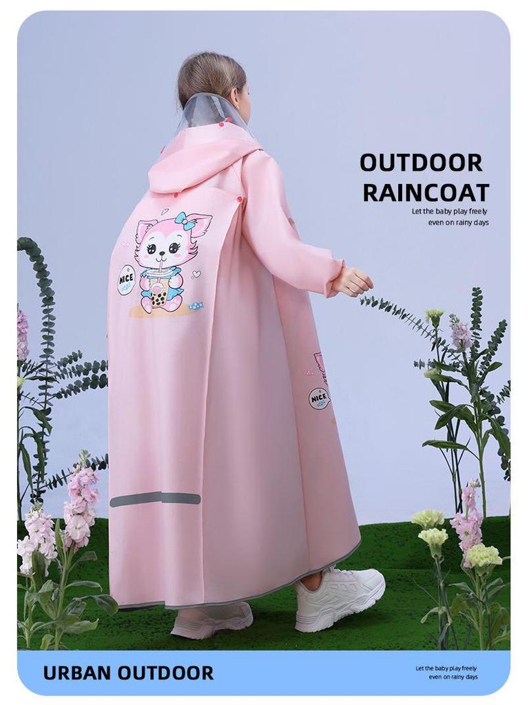 Children's Full-Length Waterproof Bicycle Raincoat with Backpack Cover, Ages 5-12
