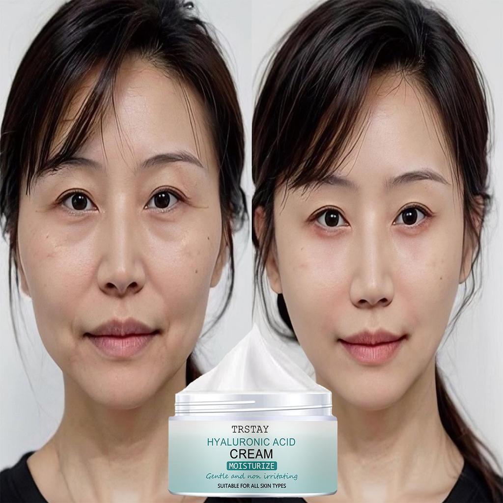 The cream smooths fine lines and evens out skin tone, while hyaluronic acid hydrates and nourishes the skin, leaving it soft and refined