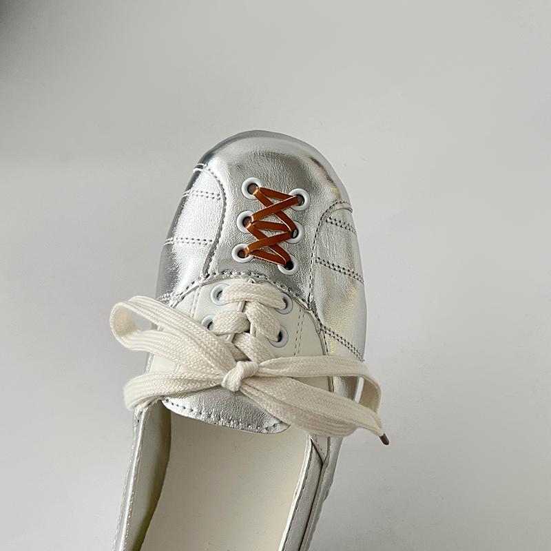 Fashion Korean Style Women's Ballet Slippers 2025 Autumn New Design Sensibility Flat Bottom Tied Shoes Adult Color Block Style