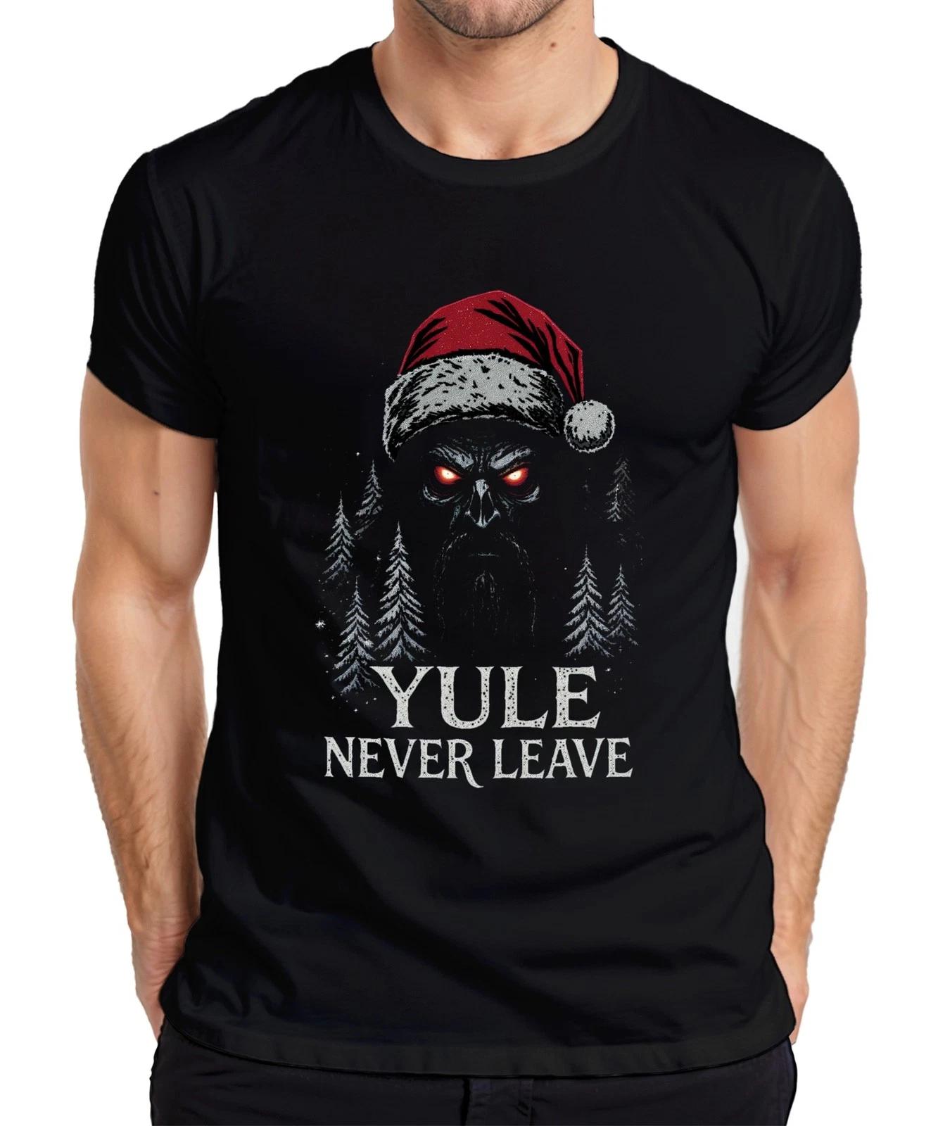 YULE NEVER LEAVE Grusel Weihnachtsmann Totenkopf rote Augen Bart Herren T-Shirt XXL