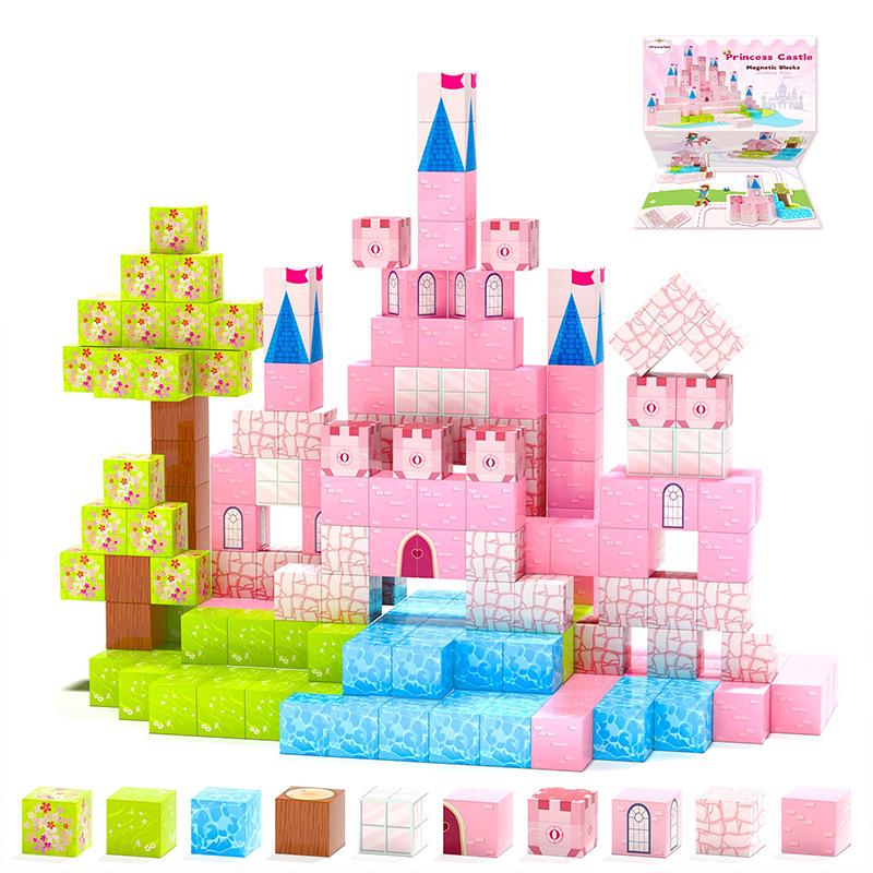 Pink Princess Castle Magnetic Cube Building Blocks - STEM Educational Toy Set