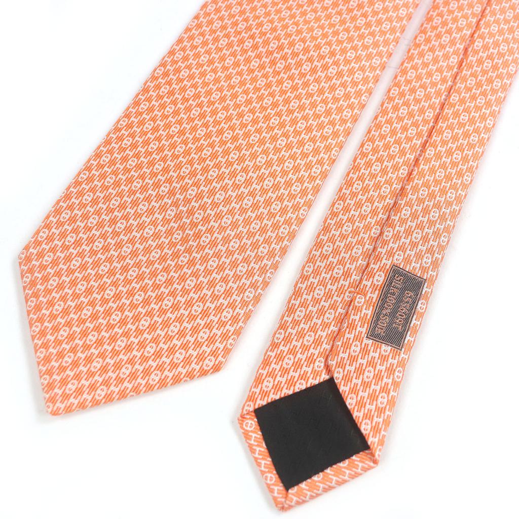 Excellent HERMES tie H logo Chaine d'Ancre all-over print regular tie Orange 655609T Used