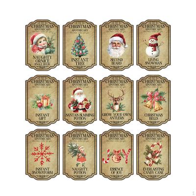 Lot de 12 étiquettes autocollantes décoratives pour bouteilles de vin de Noël