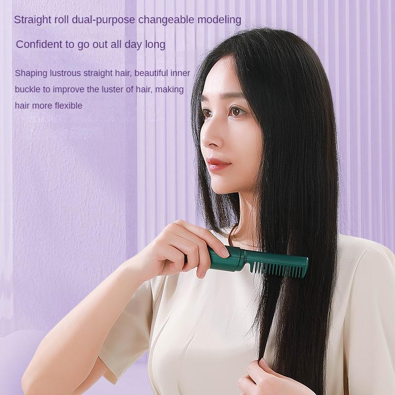 Portable Wireless Electric Hair Comb Straightener Two-in-One Curling Iron Negative Ion Non-Damaging Ceramic Plate Anti-Damage