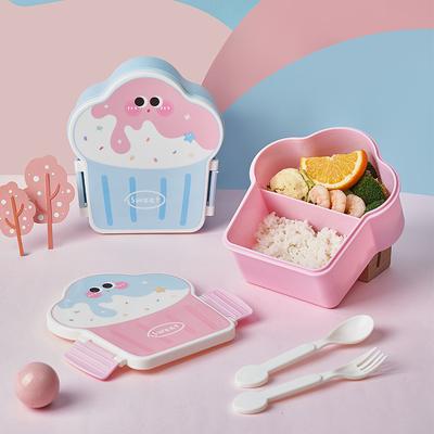 Süße Bento Lunchbox Schule Heizung Tragbarer Kunststoff Lunchbehälter für Kinder Mädchen Brot Sandwich Essen Wärmer Fächer