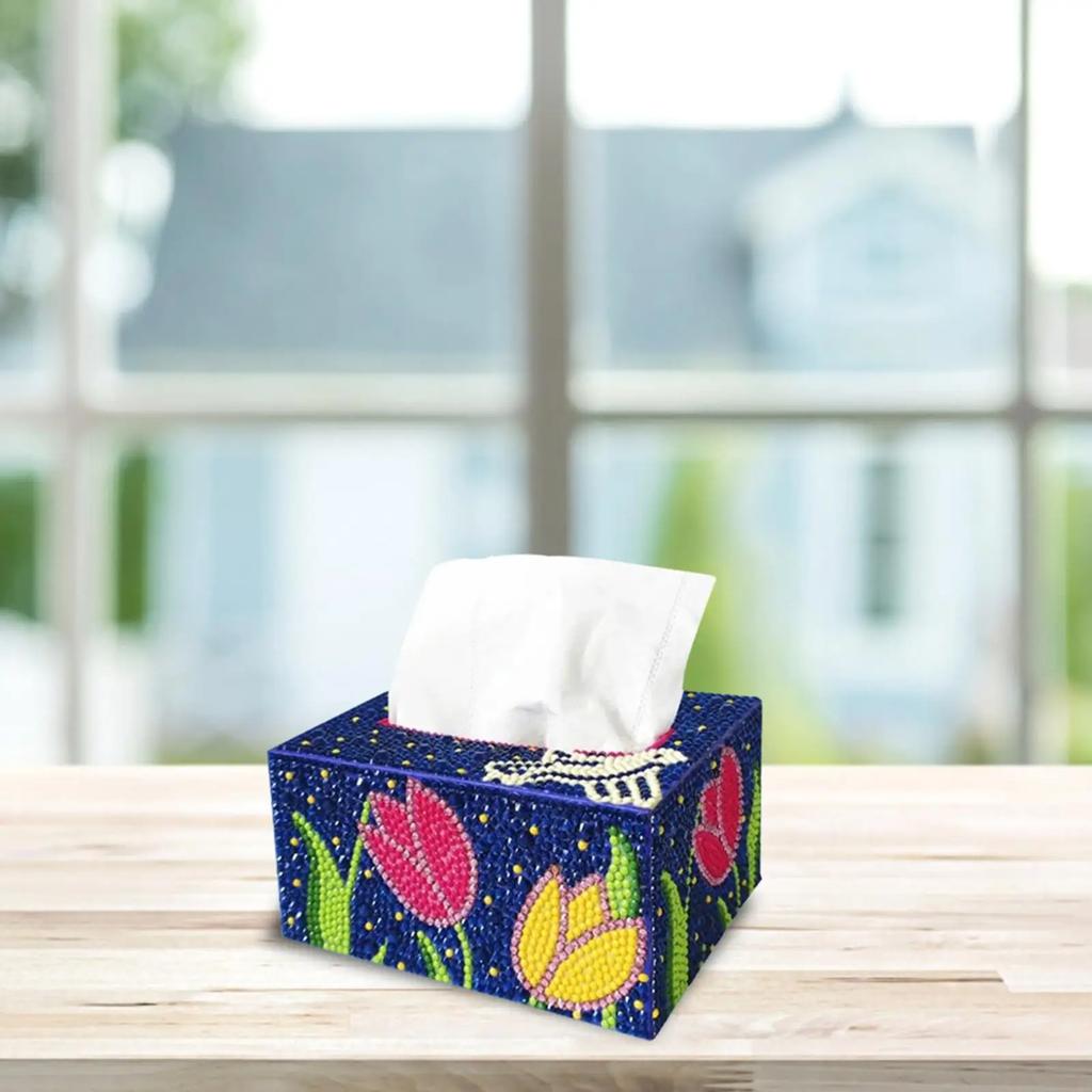 5D DIY Tissue Case Diamond Mosaic Square Tissue Box Kit Handmade Art Napkin Dispenser for Home Office Car Decor Supplies