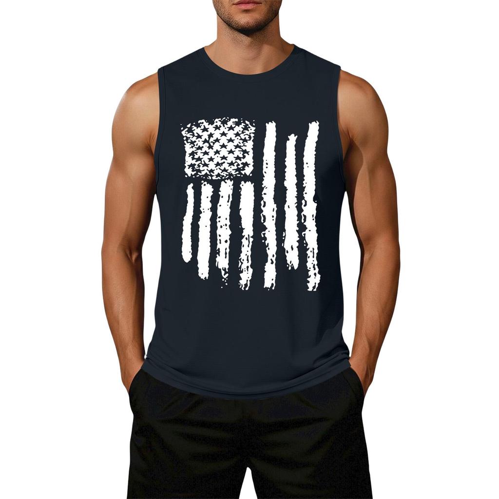 Men's Loose Fit Casual Sleeveless Top Flag Print Graphic Tank Top Lightweight Summer Shirt