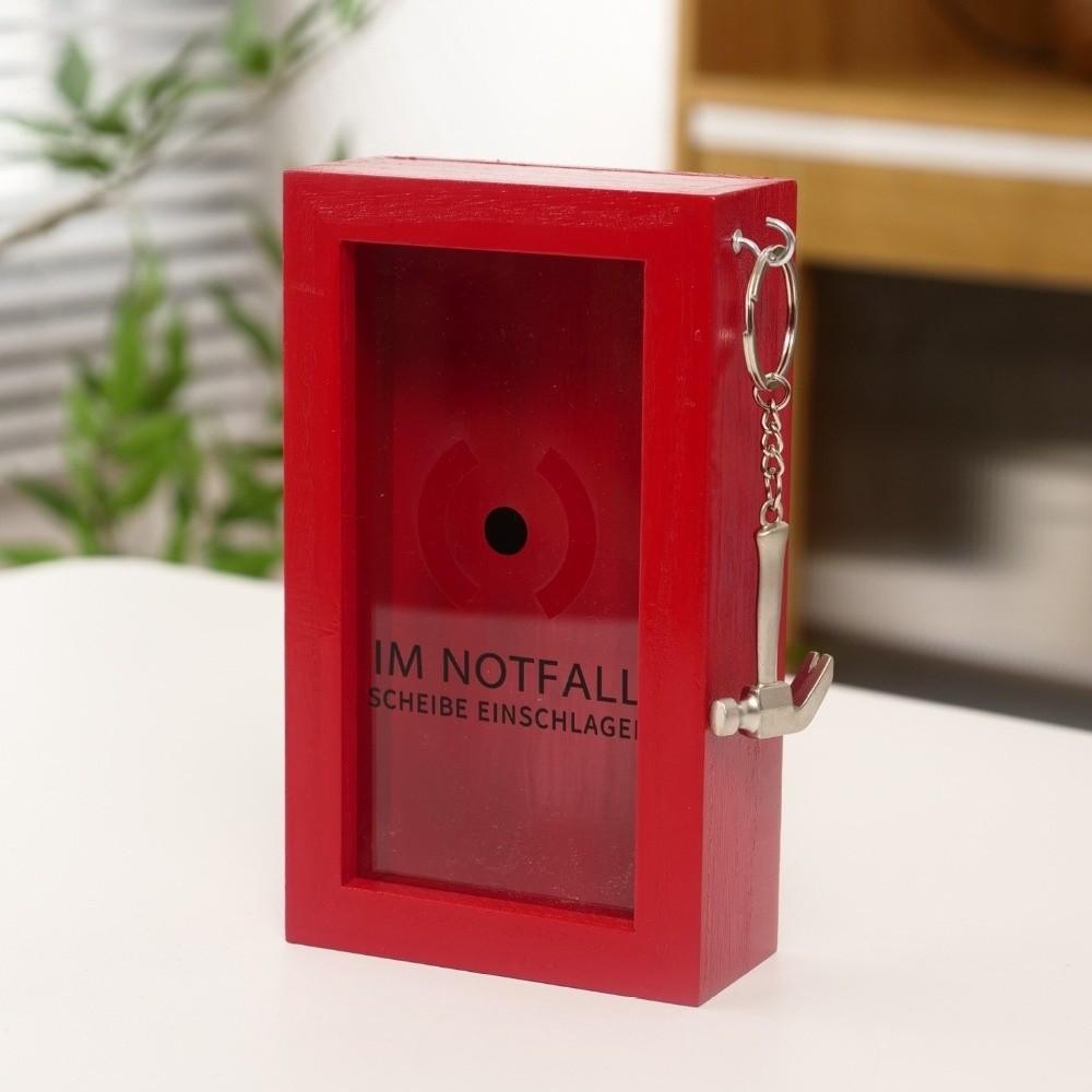 Break In Case Emergency Geschenkbox Rotes Holzmaterial Geschenkverpackungsbox mit Hammer Gag Geschenk-Organizer für Geburtstag Feiertag