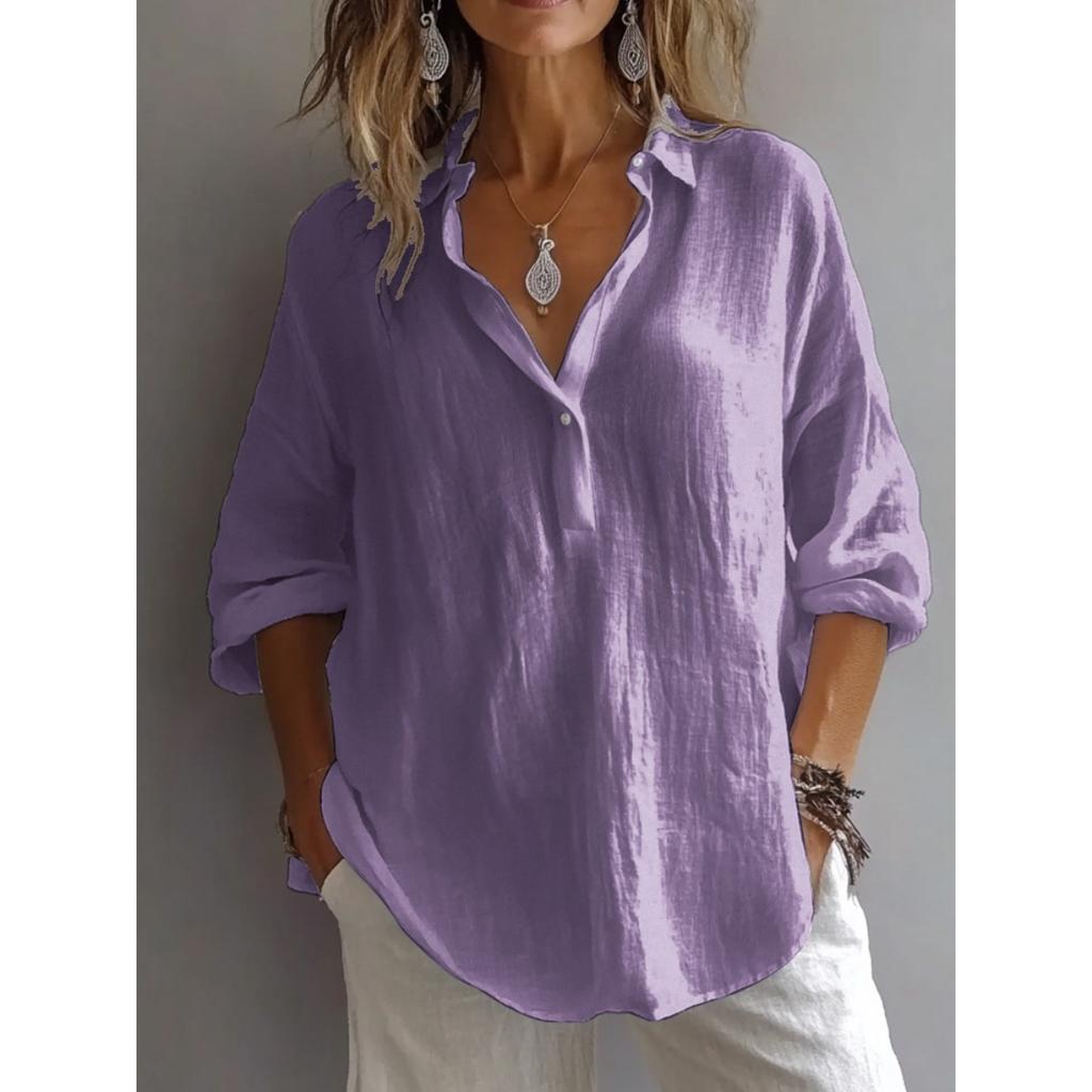 Women's Elegant and Comfortable Spring and Autumn Loose Solid Long Sleeved Shirt for Women,Button Half Open Long Sleeved Top,Breathable Shirt