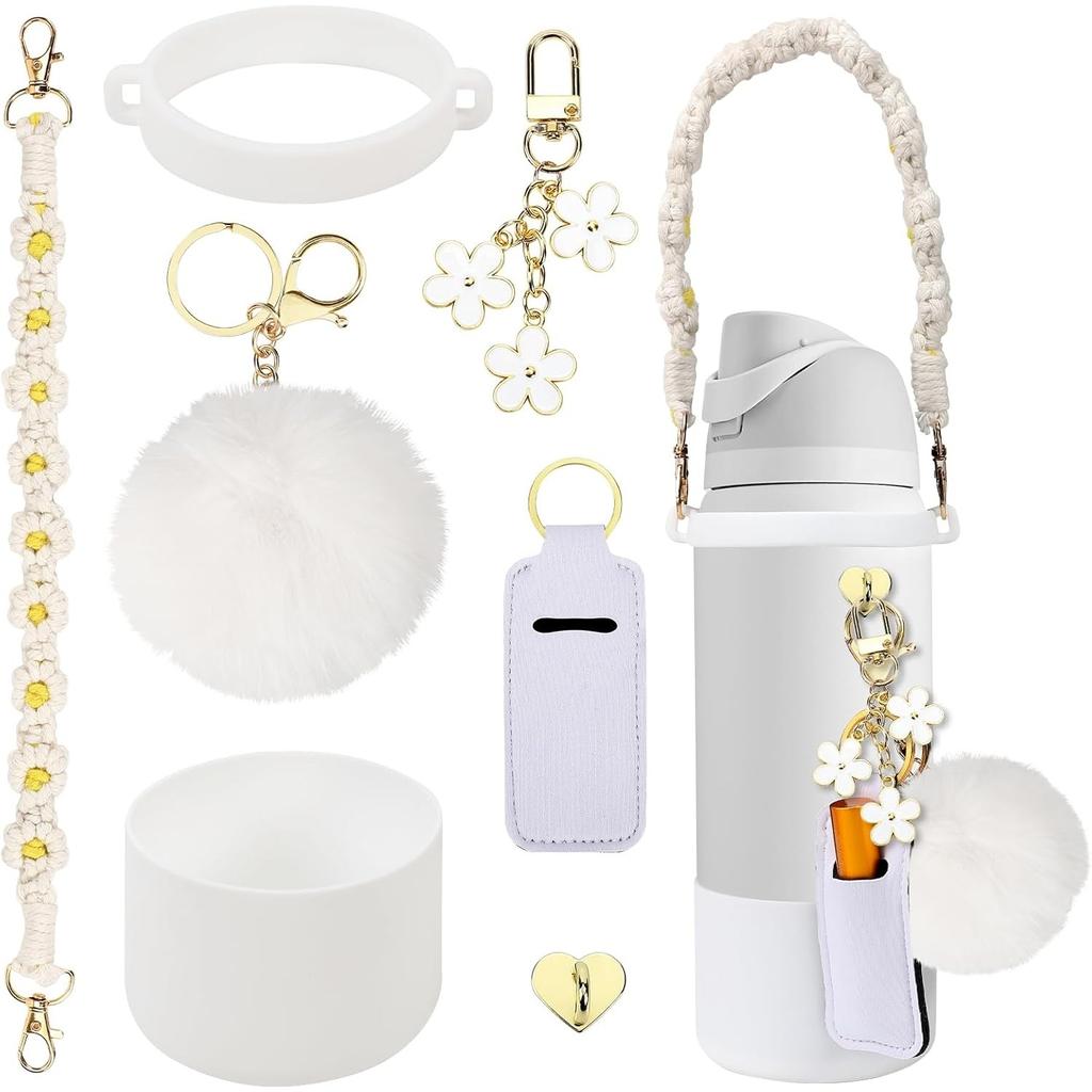 Kompatibel mit dem Owala Zubehör-Bundle: Silikonhülle für 24-oz- und 32-oz-Flaschen, Anhänger, Griff, Riemen, Gummiböden und dekorative Zusätze