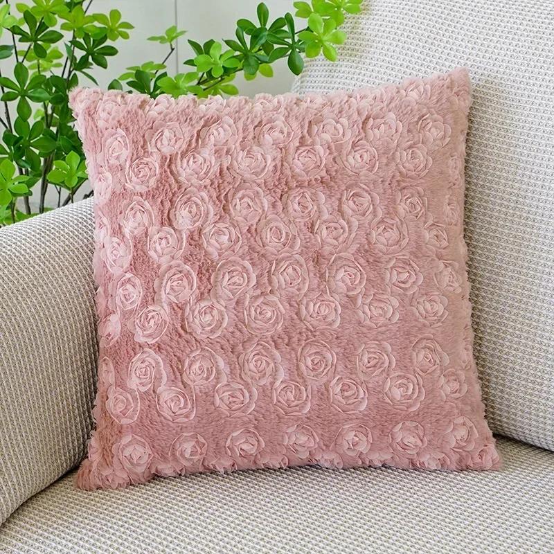 

Plush Plaid Flower Pillowcase Solid Color Pillow Case Winter Throw Cushion Cover for Sofa and Bedside Cojines Decorativos 45x45CM