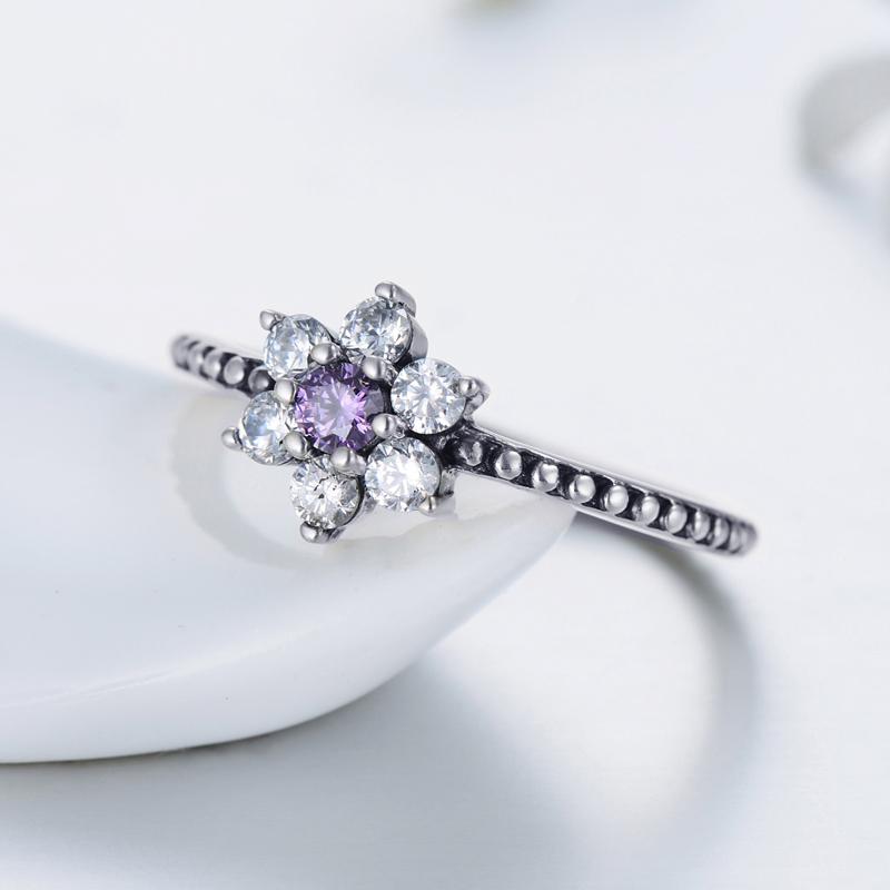 MODIAN 925 Sterling Silver Purple Crystal Flowers Ring Beautiful Finger Rings Engagement Fashion Jewelry