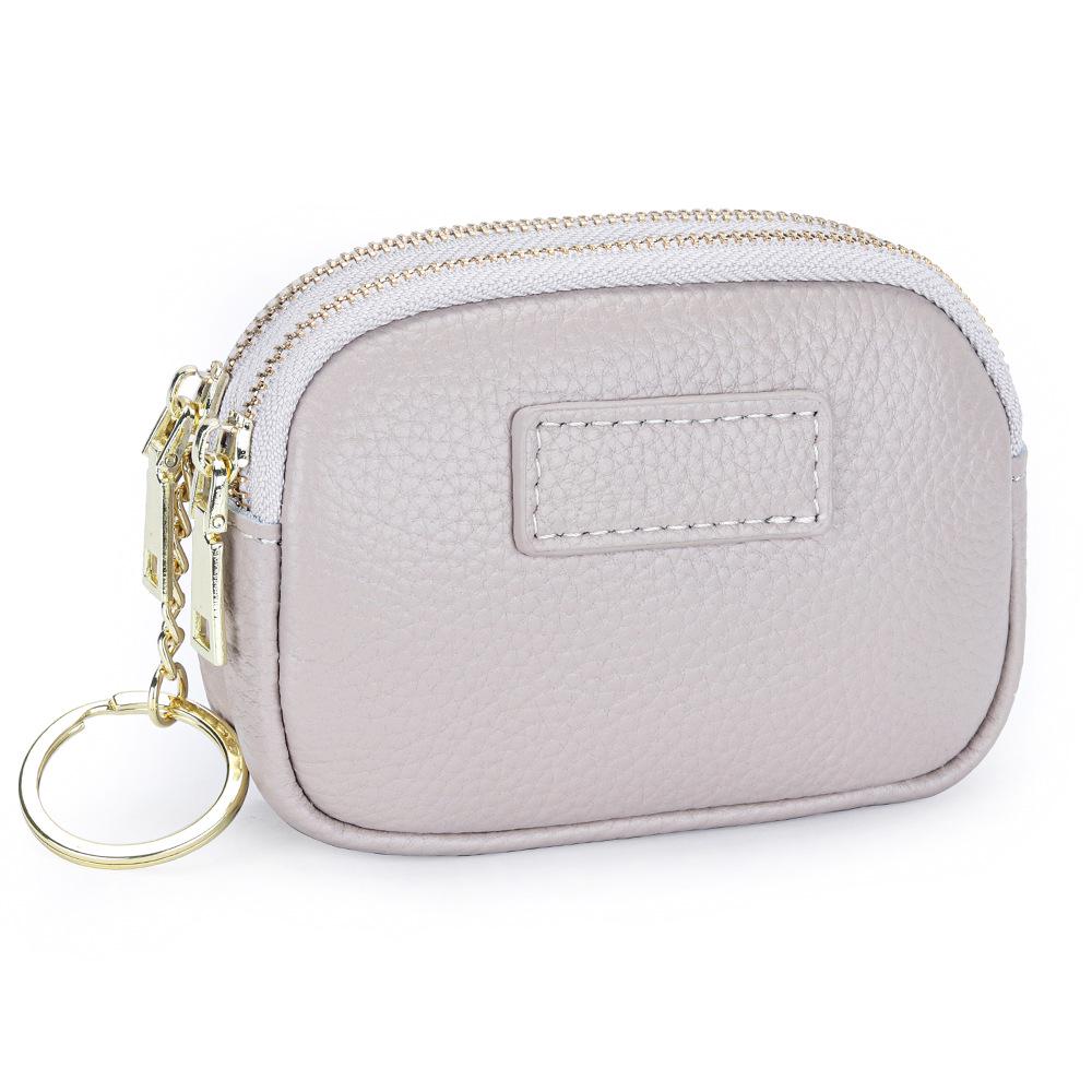 Portofel din Piele Naturală cu Fermoar Dublu pentru Monede și Breloc