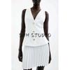 Summer Women's Minimalist Single-Breasted Small Pleated V-neck Patchwork Sleeveless Mini Dress 0387063
