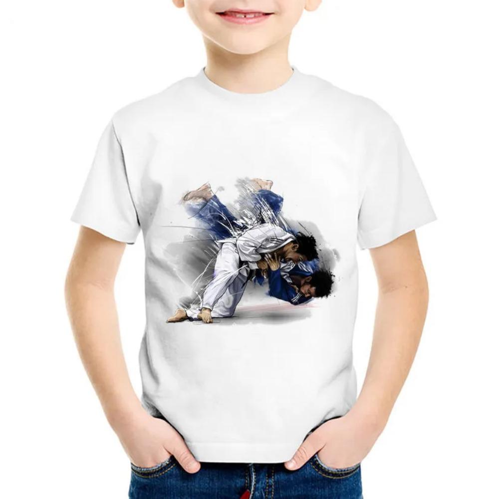 Abbigliamento Bambini T-shirt Ragazzo Manica Corta Top T-shirt Bambina Stampa Judo Casual Girocollo Moda Bambini Abbigliamento Estivo Vestiti Ragazzo