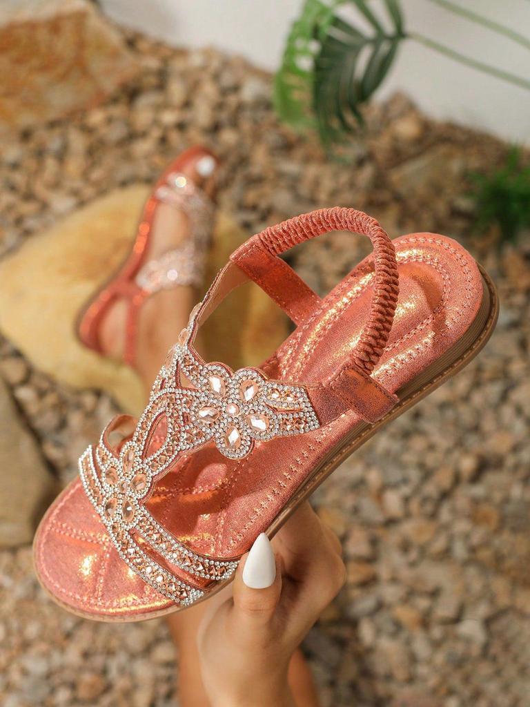 Sandali piatti con strass bohémien Yasrun - Comode scarpe estive da donna