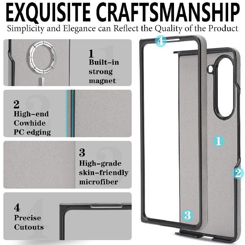 Samsung Z Fold7 Magnetické kožené pouzdro-peněženka s bezdrátovým nabíjením a sametovým vnitřkem