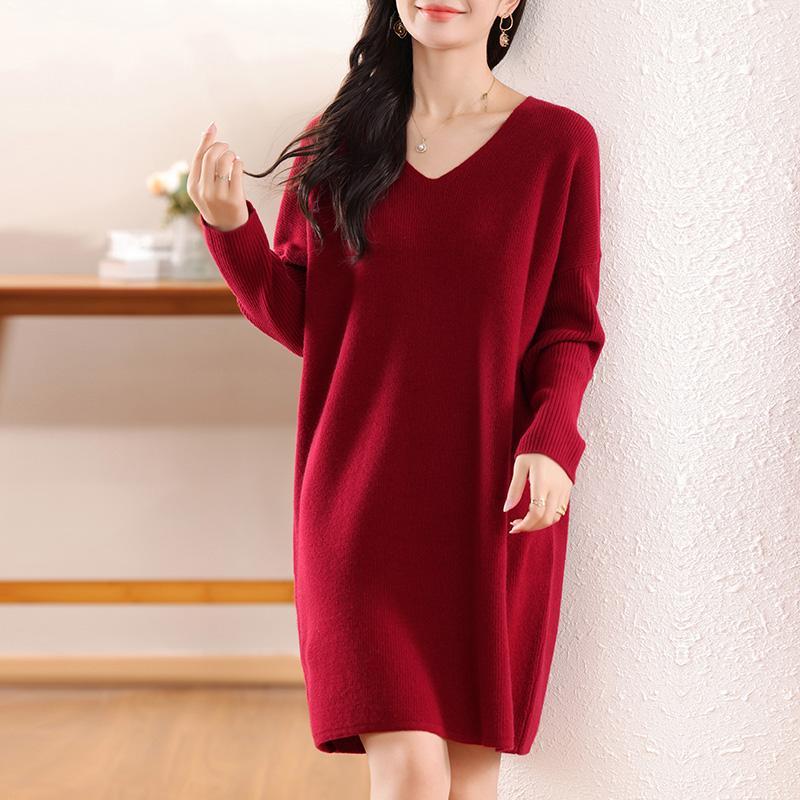 

Женское кашемировое платье Qinghe кашемир 30% кашемир 70% шерсть осенне-зимняя кашемировая юбка мягкая и теплая красный