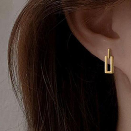 1 Pair Gold Plated Stud Earrings for Women, Minimalist Geometric Earrings, Small Rectangular Earring Jewelry