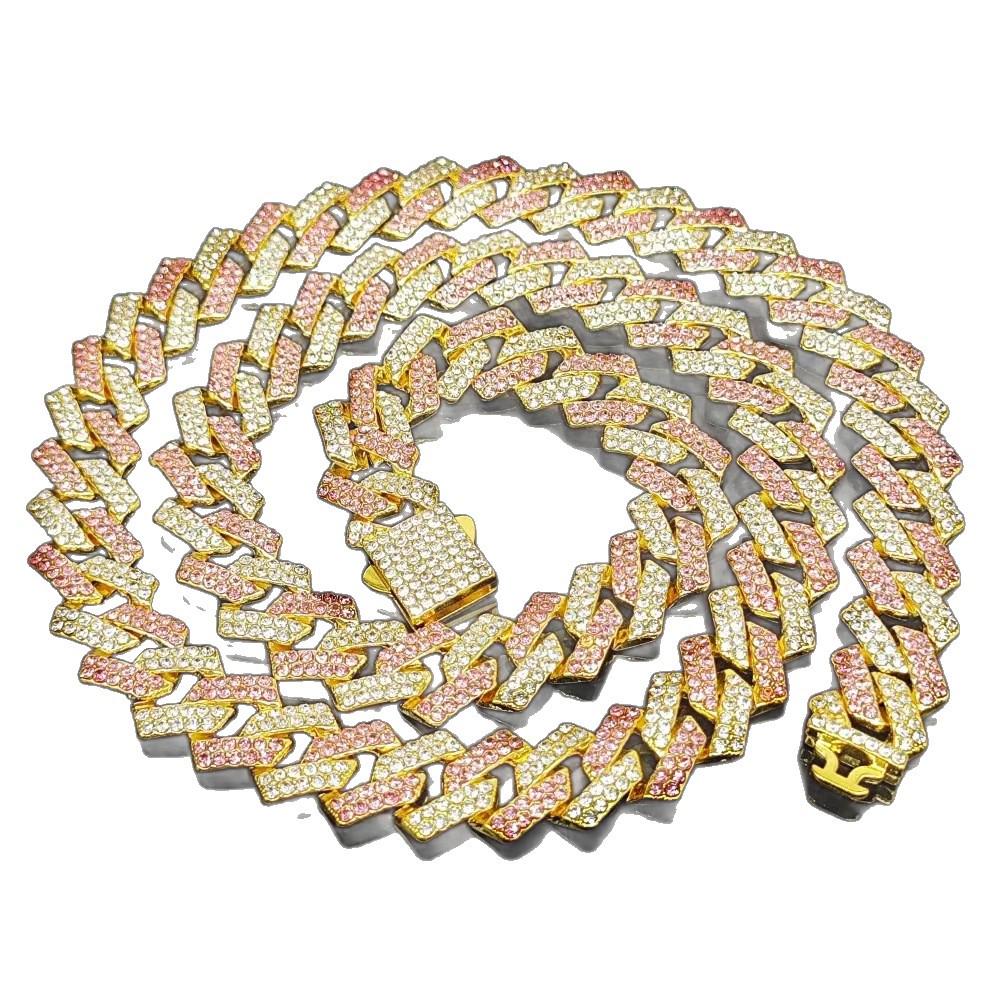 15mm Rhombus Cuban Chain Hip Hop Men's Necklace with Rhinestones - European & American Style