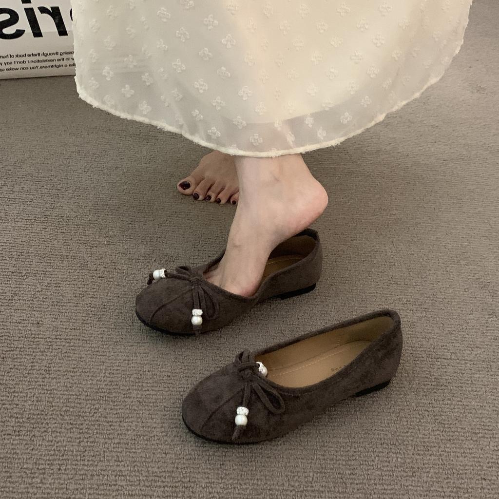 French Retro Suede Ballet Single Shoes Women's 2025 Autumn New Korean Version One-word Strap Flat Mary Jane Women's Shoes