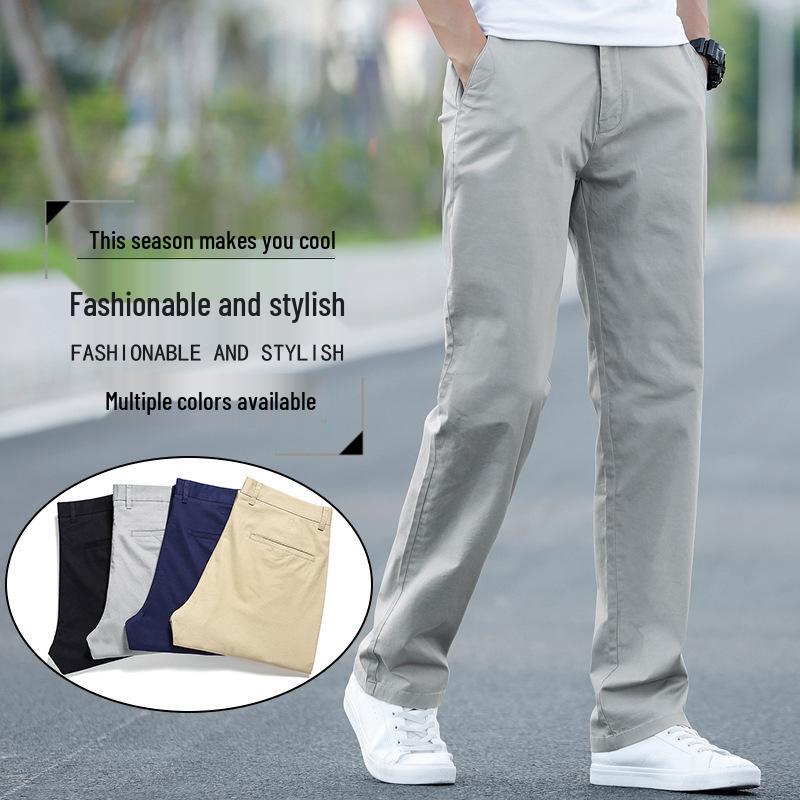 Pánské nadměrné velikosti ležérní business bavlněné kalhoty - Volné kalhoty s rovnými nohavicemi pro práci a sport