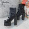 Autumn Gothic Ankle Boots Black PU Back Zip Super High Heel Short Boots Pleated Platform Shoes for Women Botas Para Mujer