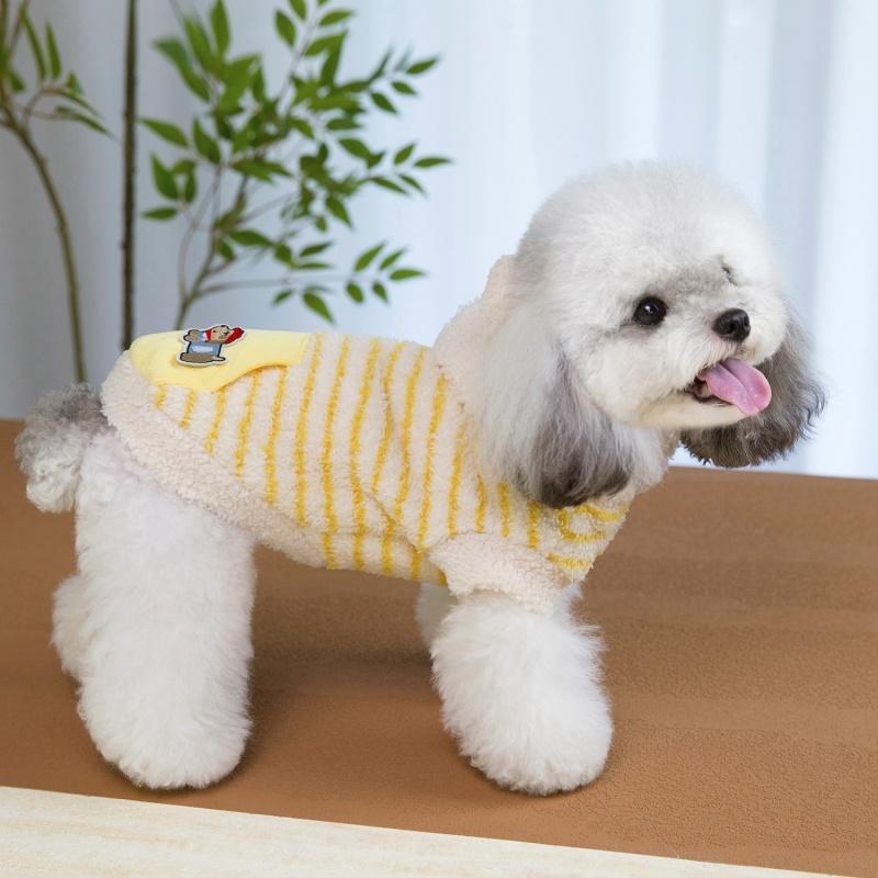 Cute Striped Dog Hoodies Warm Pet Sweater Soft Dog Clothes Cartoon Print Puppy Pullovers Plush Cat Vest Pet Top Bichon Outfits