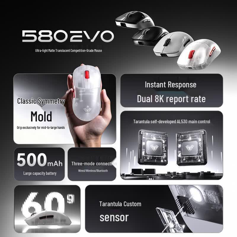 AULA SC580EVO Lightweight Ergonomic Tri-Mode Gaming Mouse