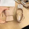 Coarse heel inner height increase 7CM French Mary Jane single shoes women's 2025 spring new square buckle rhinestone small high heels