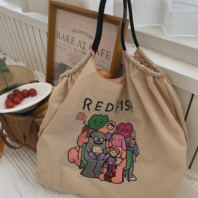 Japanese Cute Cartoon Embroidered Nylon Waterproof Foldable Shopping Bag