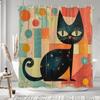 Schwarze Katze Ölmalerei Kunstwerk Duschvorhang Bohemian Sandfarben Bunt Bemalt Polyester Badezimmer Vorhänge Badezimmer Dekor mit Haken