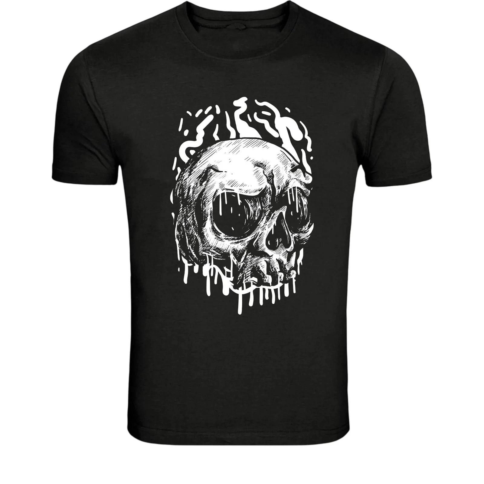 Melting Skull Horror T-Shirt - Dark Gothic Dripping Skull Graphic M