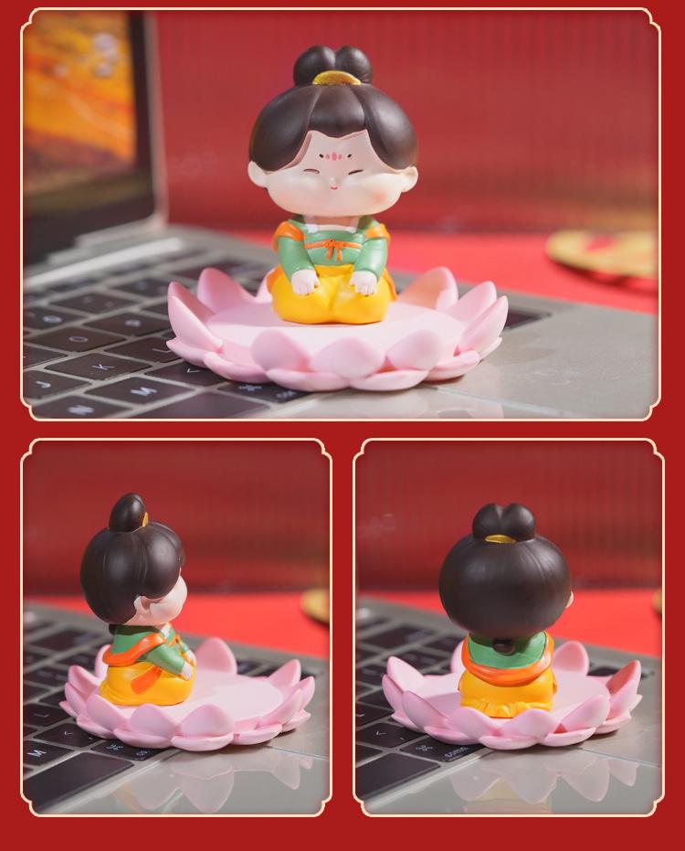 Tang Dynasty Lady Phone Stand - Cute Desktop Decoration, Resin Ornament for Home or Living Room.