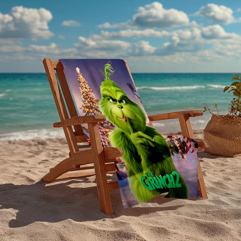 Ultra-Soft Beach Towel with Grinch Theme,Ideal for Pool - Camping, Diving - Perfect Travel Essential, Vibrant Beach Towel.