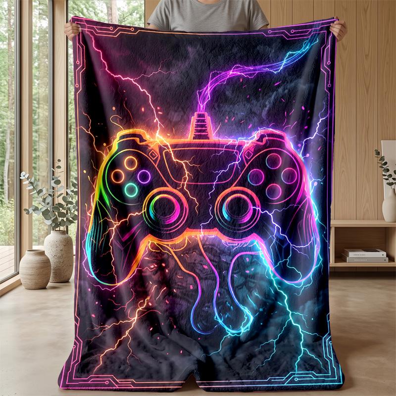 Neon Game Controller Lightning Theme blanket Lightweight Warm Flannel Blanket Decorative Throw Blanket for Home Decoration