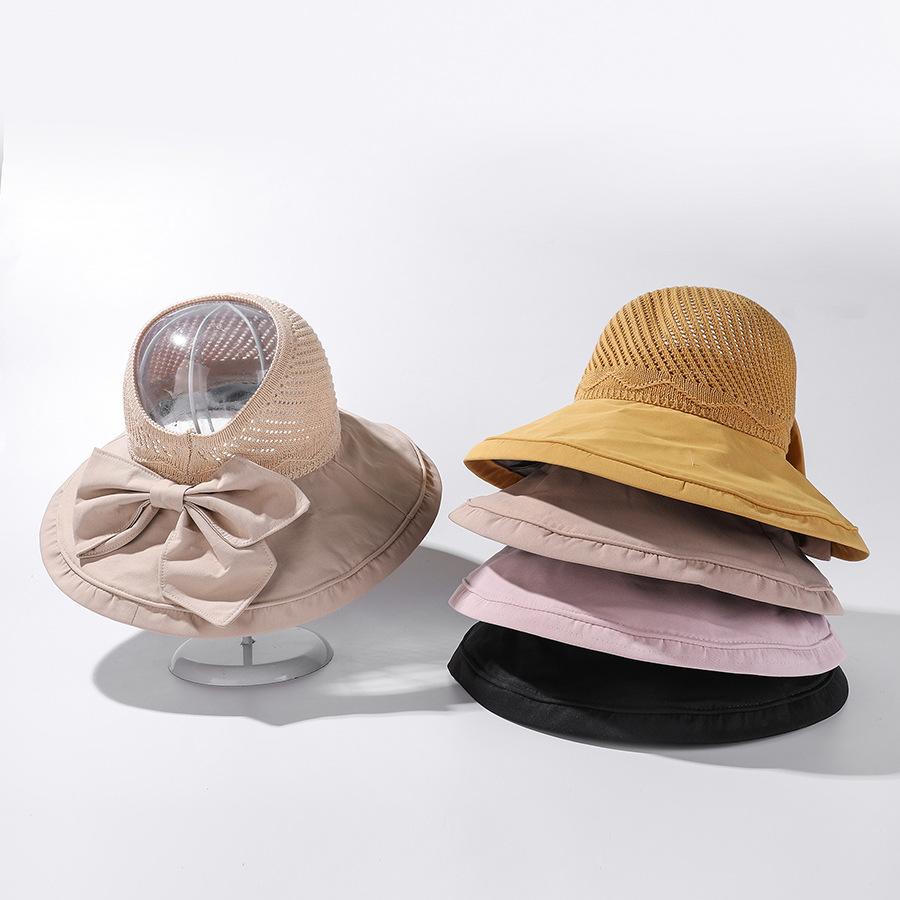 Deep Hat Brimmed Sweet Bow Solid Color Breathable Sweet Womens Sunshade Hats