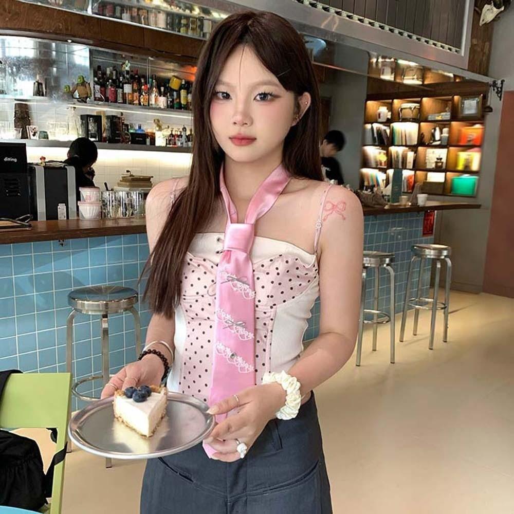 Spitzenband Fliege Y2K Schmal Lang Schal Temperament Satin Lange Krawatte Schüler