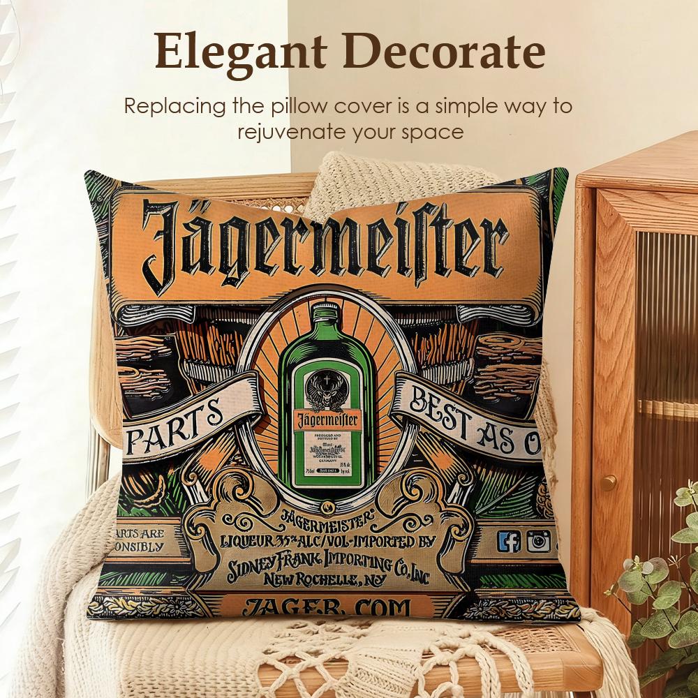 Fashion JJaegermeisterS Cushion Cover Natural Linen Organic Fabric DoubleSided Printing Sofa Home Decor Gift Pillow Case