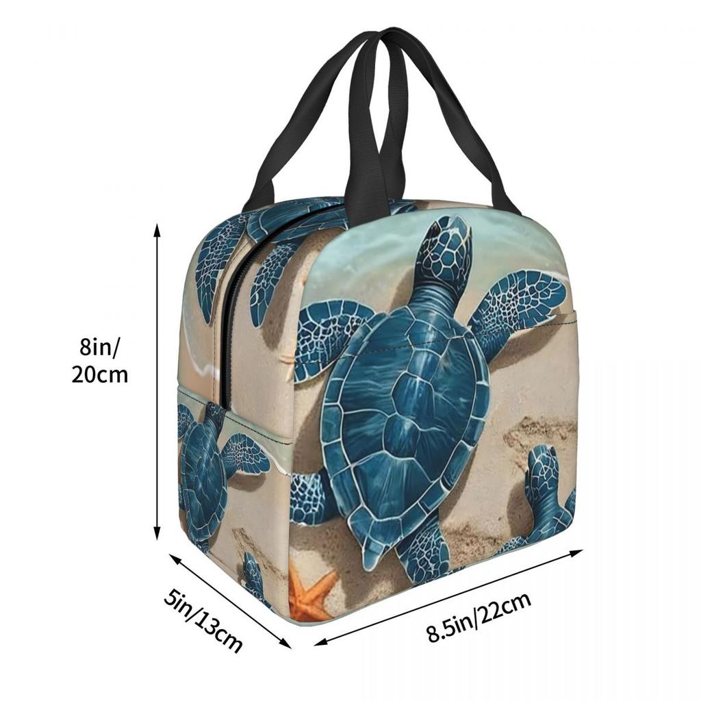 Meeresschildkröte am Strand Isolierte Lunchtasche für Damen Kinder Tragbare Lebensmittelboxen Thermische Lunchbox Tragetasche