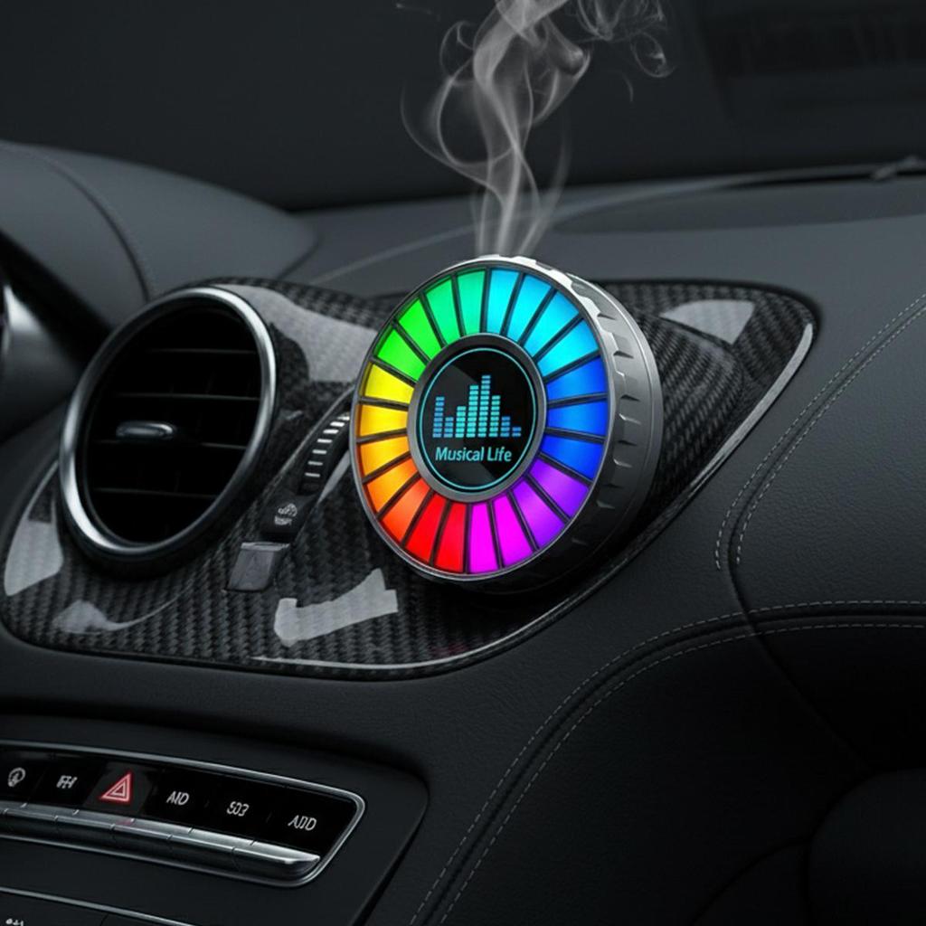 Universal Car Air Vent Freshener LED Rhythm Light RGB Sound Pickup Lamp Auto Start Stop Smart Aromatherapy Diffuser Car Interior Styling Accessories