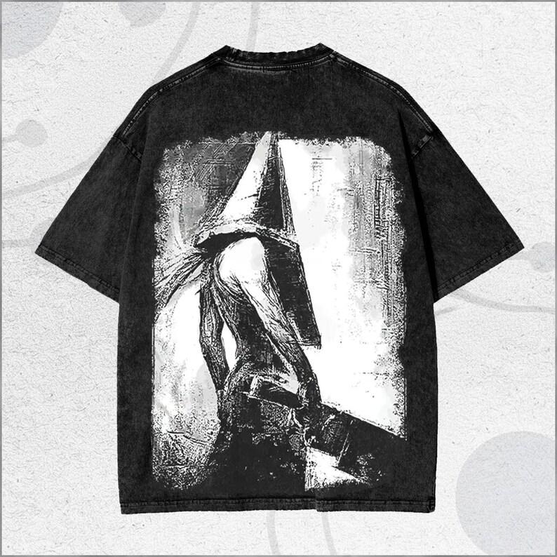 Silent Hill Pyramid Head Vintage Washed Horror Game T-Shirt, Unisex Psychological Horror Fan Streetwear Tee, 100% Cotton Casual Short Sleeve Top