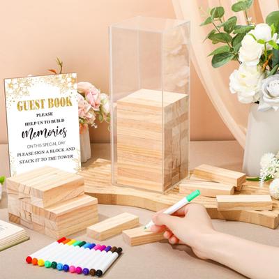 1 Set Wedding Guestbook Alternative Wooden Block with Transparent Acrylic Box Pens