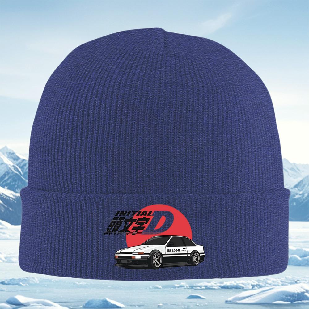 Car symbol Initial racing D Black background design Men Women Unisex Knitted Hat Beanie Pullover Cap Winter Thermal Warm Christ