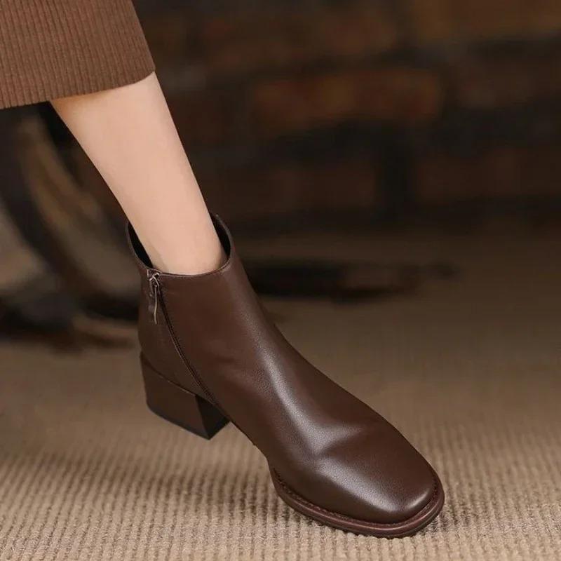 Fashion Women Ankle Boots Thick Heels Short Boot Fashion Winter Shoes Women Ins Autumn Daily Office Lady Footwear Size 35-40
