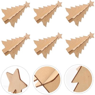 Christmas Wooden Table Ornaments 3D Xmas Tree Shaped Unfinished Wood Cutouts Christmas Tree for Xmas Holiday Wedding Party Decor