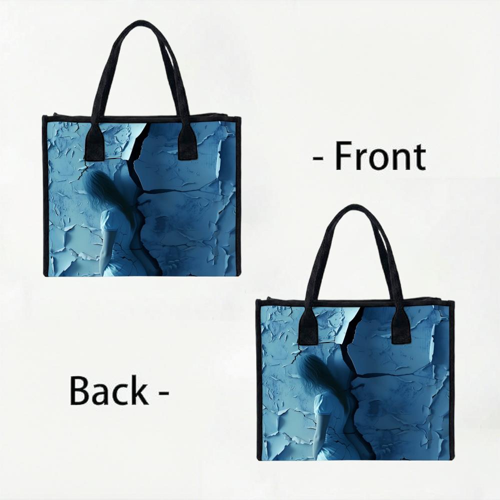 Fashion Blue Art Printed Tote Bag Large Capacity Casual Daily Handbag for Women Outdoor Travel Shopping Use